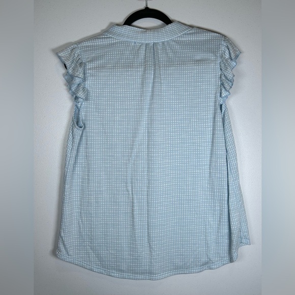 Chic Blue Cap Sleeve Blouse with Tie Front. Officecore. Wear to Work. Career. - Picture 2 of 6